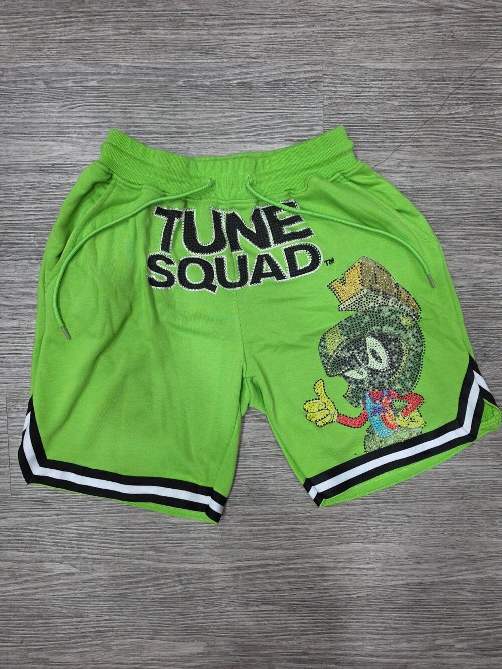 Space Jam x Kryptic Marvin the Martian Tune Squad Rhinestone Shorts Green 2XL